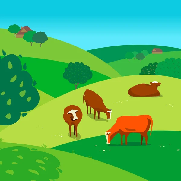 Krowy na łące — Wektor stockowy