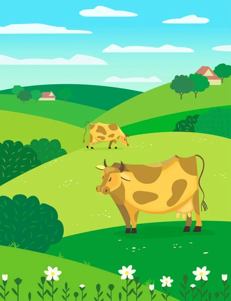 Vaches sur prairie — Image vectorielle