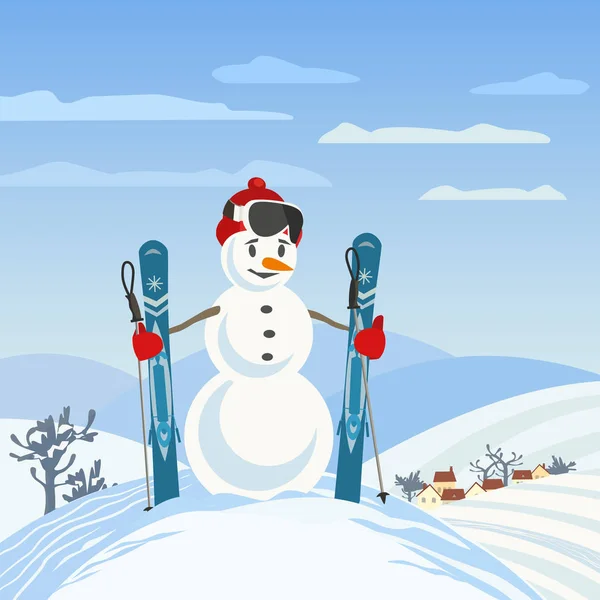 Snowman pemain ski pedesaan - Stok Vektor