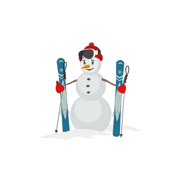 Snowman dengan ikon ski - Stok Vektor