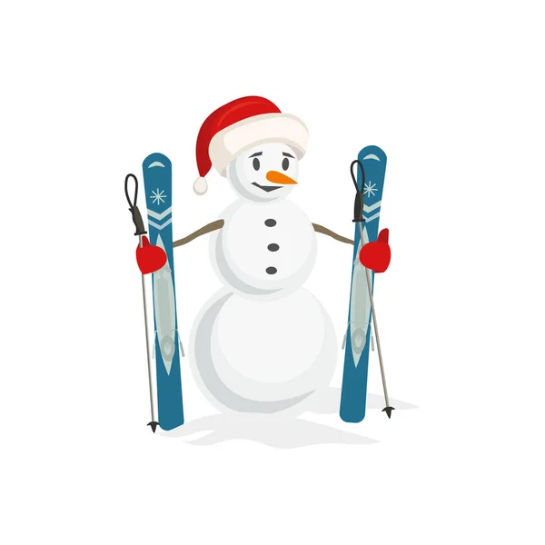 Snowman dengan ikon ski - Stok Vektor