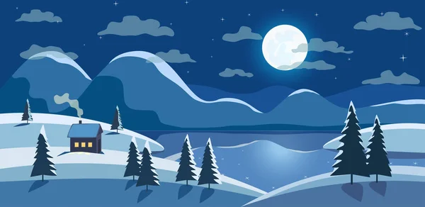 Noche de invierno paisaje — Vector de stock