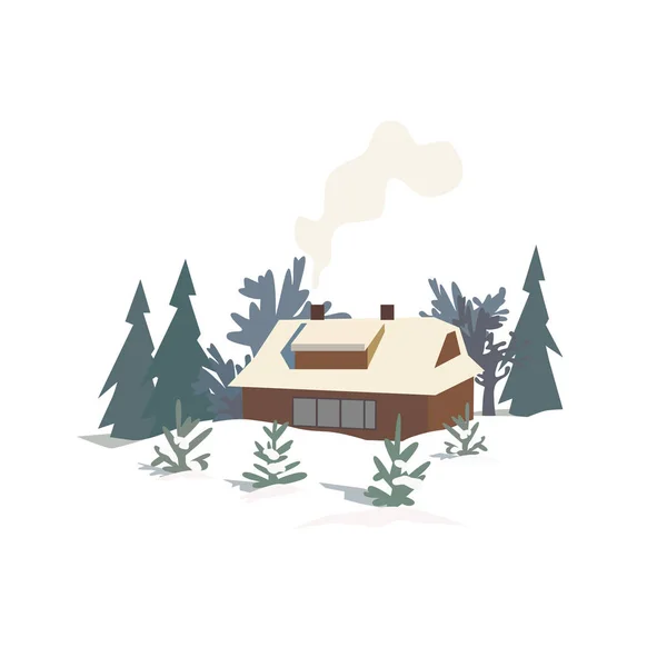 Rural house in snowy wood — Stock Vector