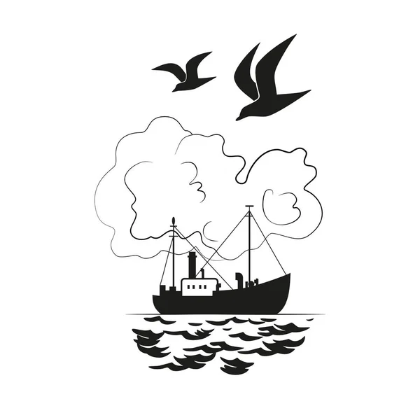 Icono del buque pesquero — Vector de stock