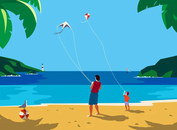 Kiting på havet strand – Stock-vektor