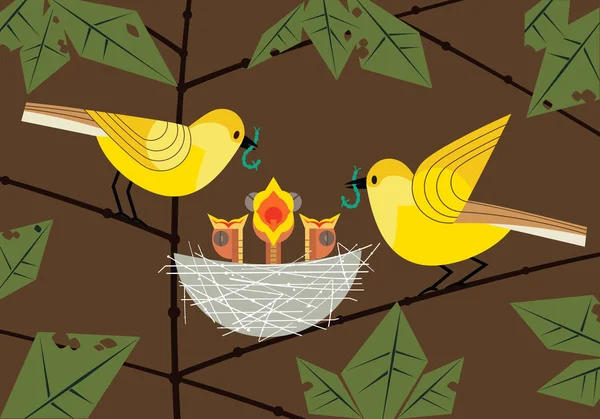 Bébés oiseaux dans le nid — Image vectorielle