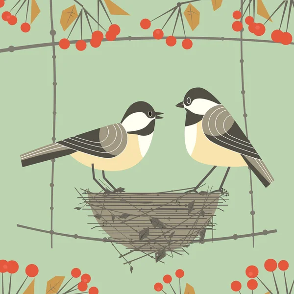 Pasangan burung Chickadee Stok Vektor