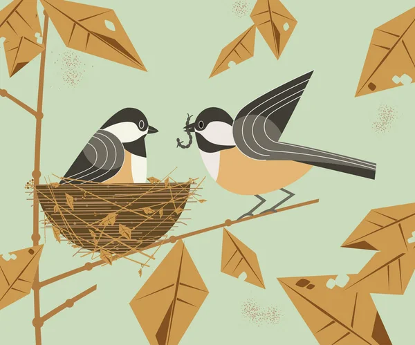 Pasangan burung Chickadee Stok Vektor Bebas Royalti
