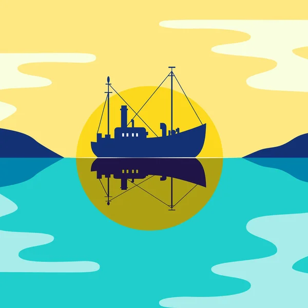 Icono del buque pesquero — Vector de stock