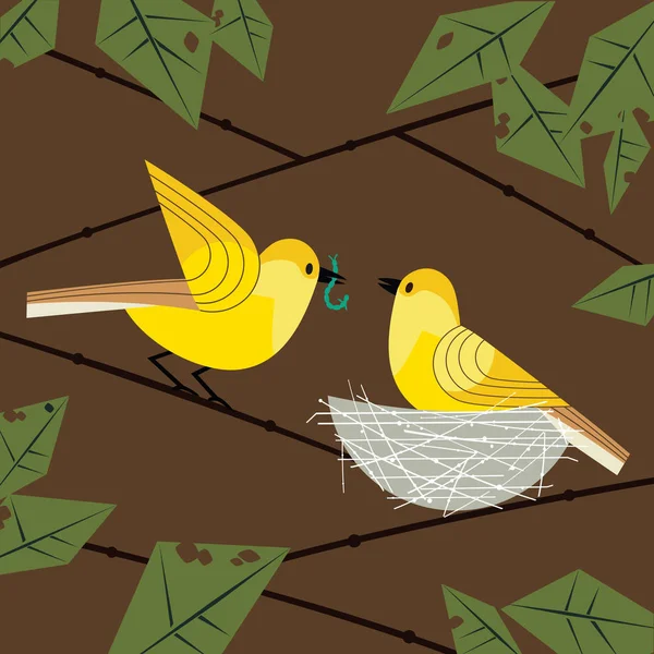 Coppia di uccelli nel nido — Vettoriale Stock