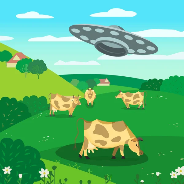 OVNI secuestra una vaca — Vector de stock