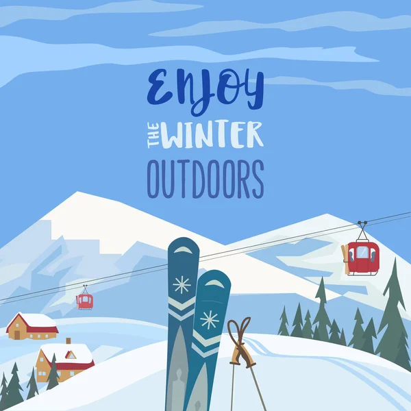 Disfrute de invierno al aire libre estilo retro vector cartel — Archivo Imágenes Vectoriales