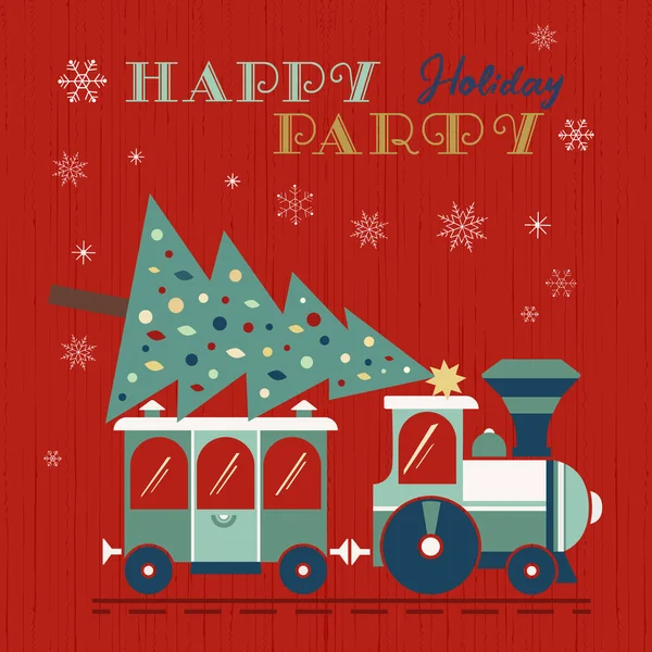 Christmas train with tree fancy holiday poster — Stock Vector