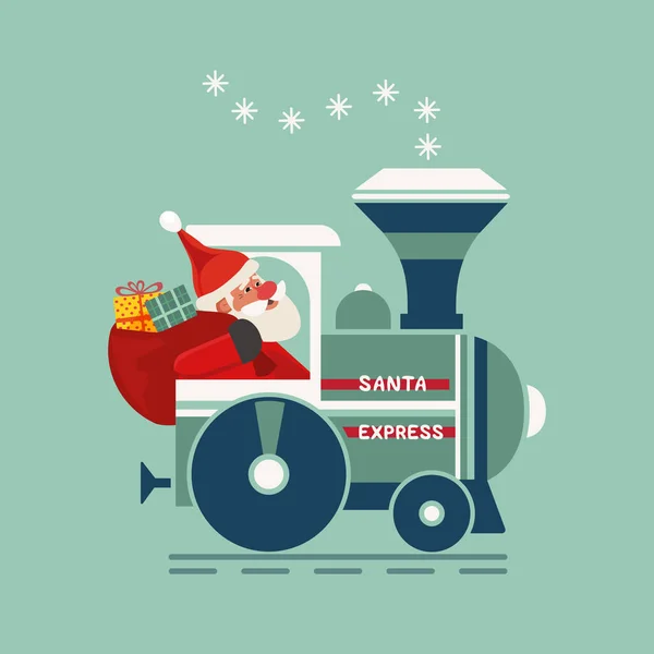 Santa Christmas Kereta api ikon pesta liburan vektor - Stok Vektor