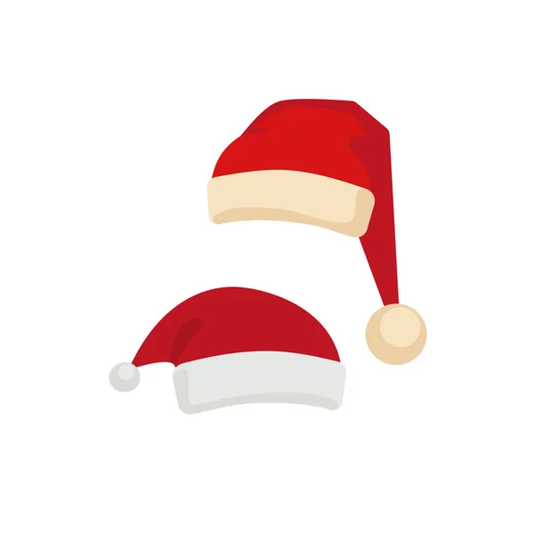 Papai Noel ícone chapéu vermelho vetor plano conjunto isolado — Vetor de Stock