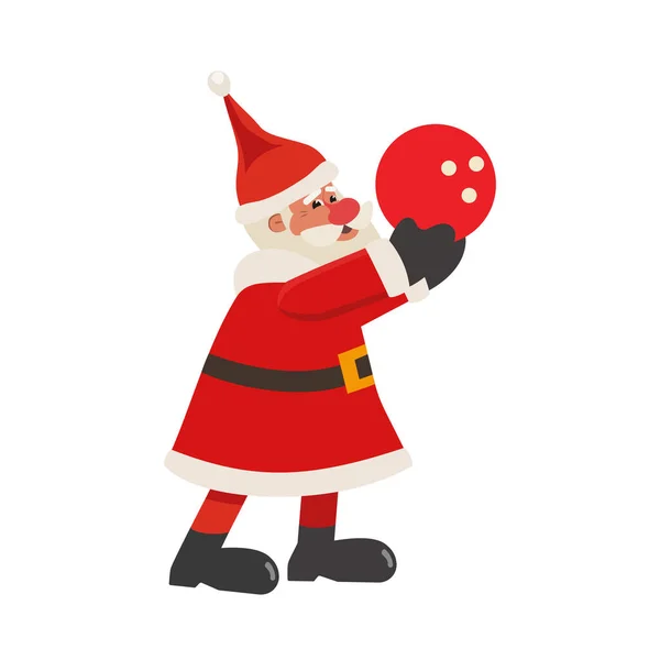 Santa Claus hrát bowling ploché barvy vektor ikona — Stockový vektor