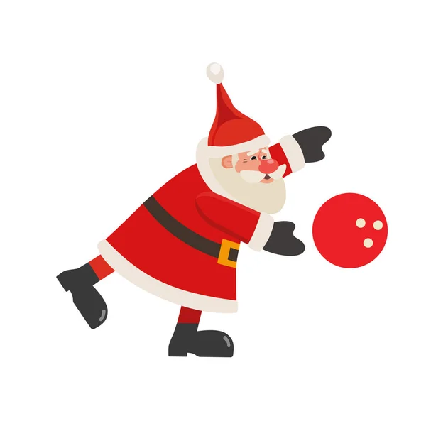 Santa Claus spielen Bowling flache Farbvektor-Symbol — Stockvektor