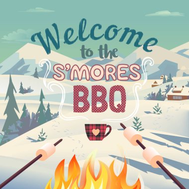 S 'mores kış BBQ hoş geldin vektör posteri