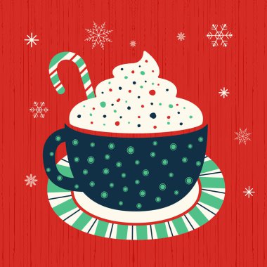 Hot cocoa mug whipped cream flat vector icon clipart