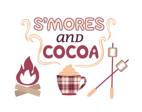 Sıcak sıcak smores ve kakao tabela karşılama vektörü