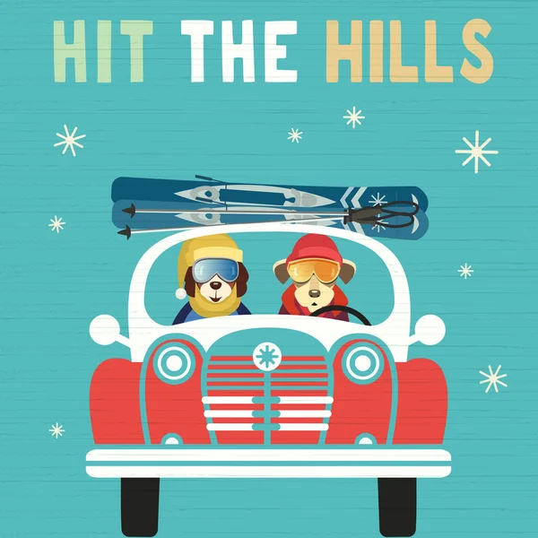 Hit hills winter fun flat color vector poster - Stok Vektor