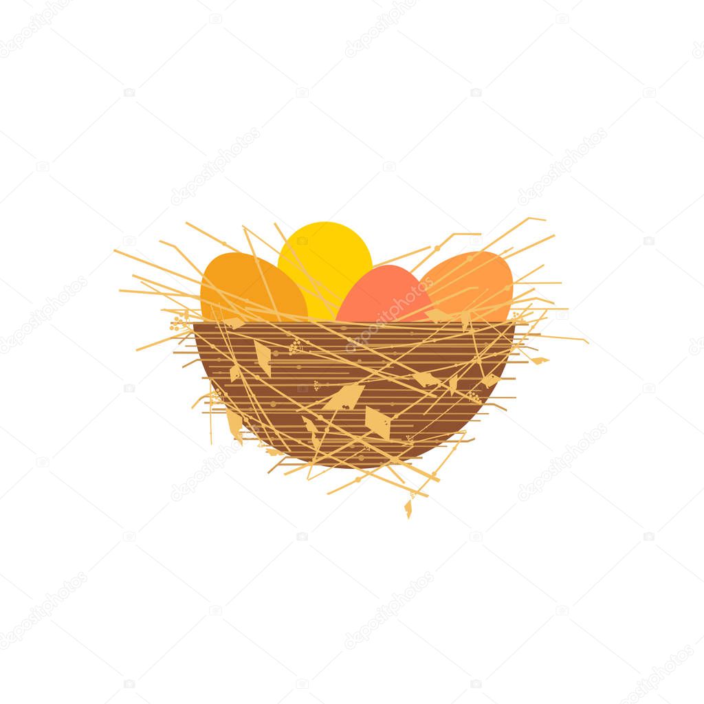Easter egg in nest flat color vector icon isolated
