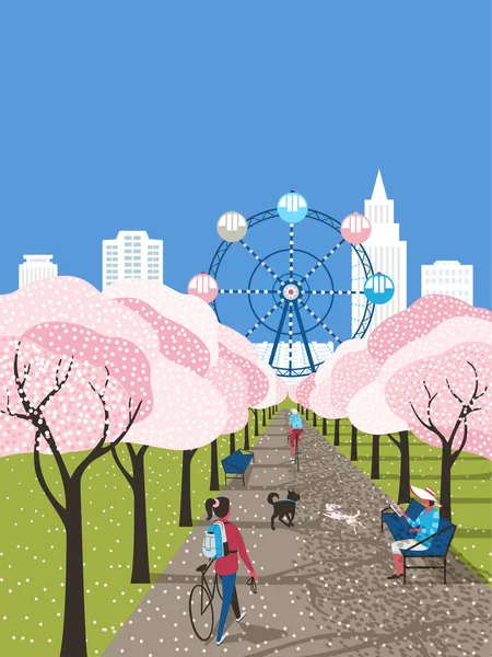 Blooming stadspark recreatie vector poster — Stockvector