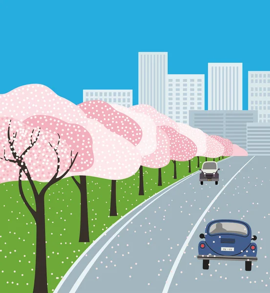 Hand drawn blooming cherry trees vector poster — 图库矢量图片