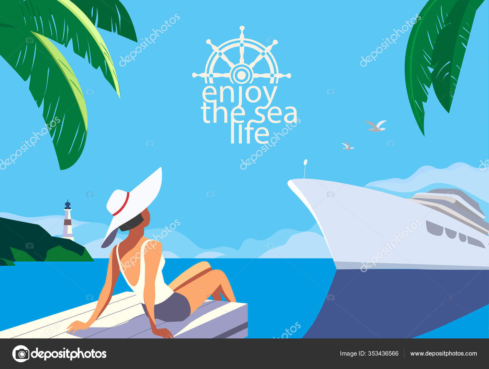 Liburan Berjalan Ke Pantai Vektor Warna Rata Stok Vektor C 64samcorp Gmail Com 353436566