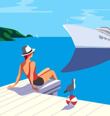 Deniz kenarındaki düz renk vektörüne seyahat