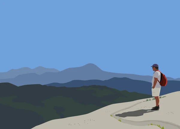 Zeit Für Ein Abenteuerreisekonzept Touristische Reise Backpacker Hochgebirge Cartoon Outdoor — Stockvektor