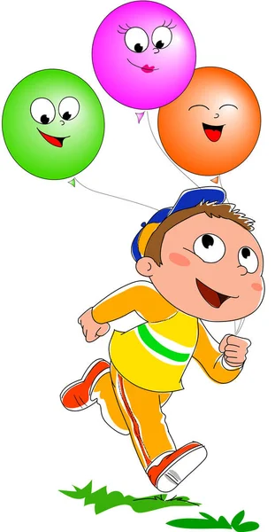 Jongen met ballonnen vector — Stockvector