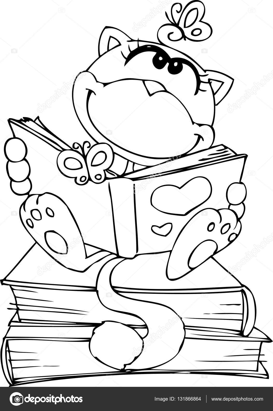 Dibujos Niños Para Colorear Leyendo Lindo Gato Leyendo Un Libro