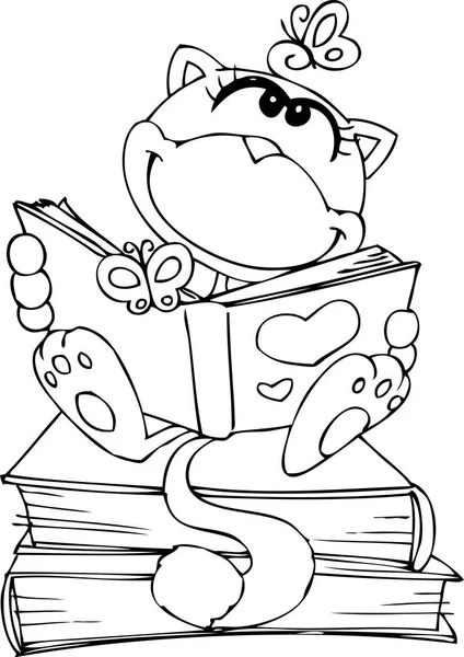 Χαριτωμένο γάτα διαβάζοντας ένα βιβλίο. — Διανυσματικό Αρχείο