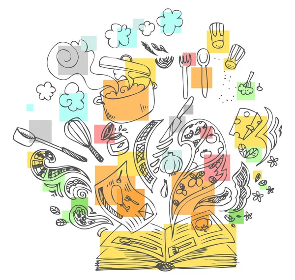 Μαγείρεμα βιβλίο σχηματικό doodle — Διανυσματικό Αρχείο