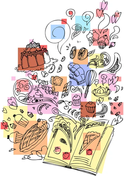 Dessert-Kochbuch skizzenhaft Doodle — Stockvektor