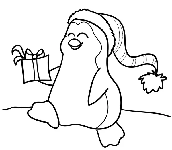 Kolorowanie pingwina z prezentem — Zdjęcie stockowe