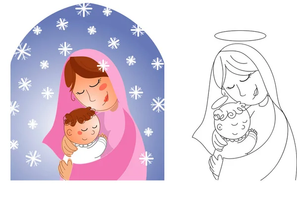 Natividad: María y el bebé Jesús vector — Vector de stock