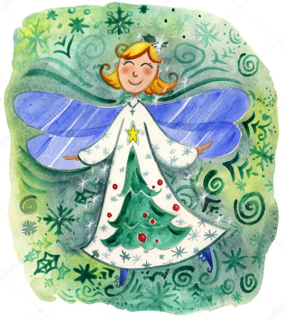 Cute Christmas angel watercolor