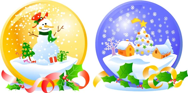 Dvě Vánoční sněhové koule vektor — Stockový vektor