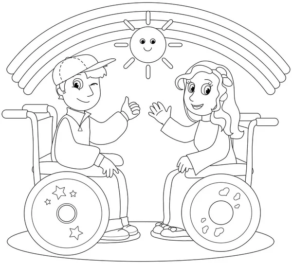 Adolescentes felices en silla de ruedas vector — Vector de stock