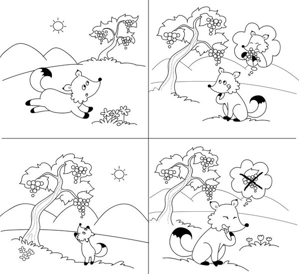 The Fox and the Grapes fable vector