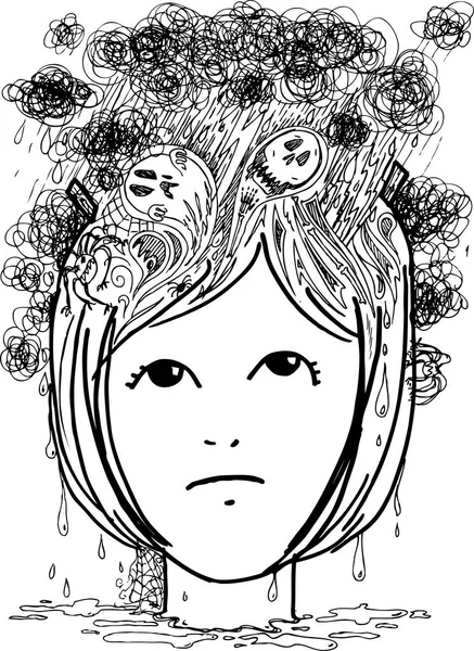 Kvinna huvudet full av mardrömmar vektor — Stock vektor