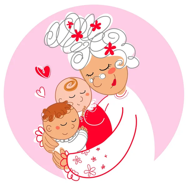 Granny with baby twins vector — Stock Vector