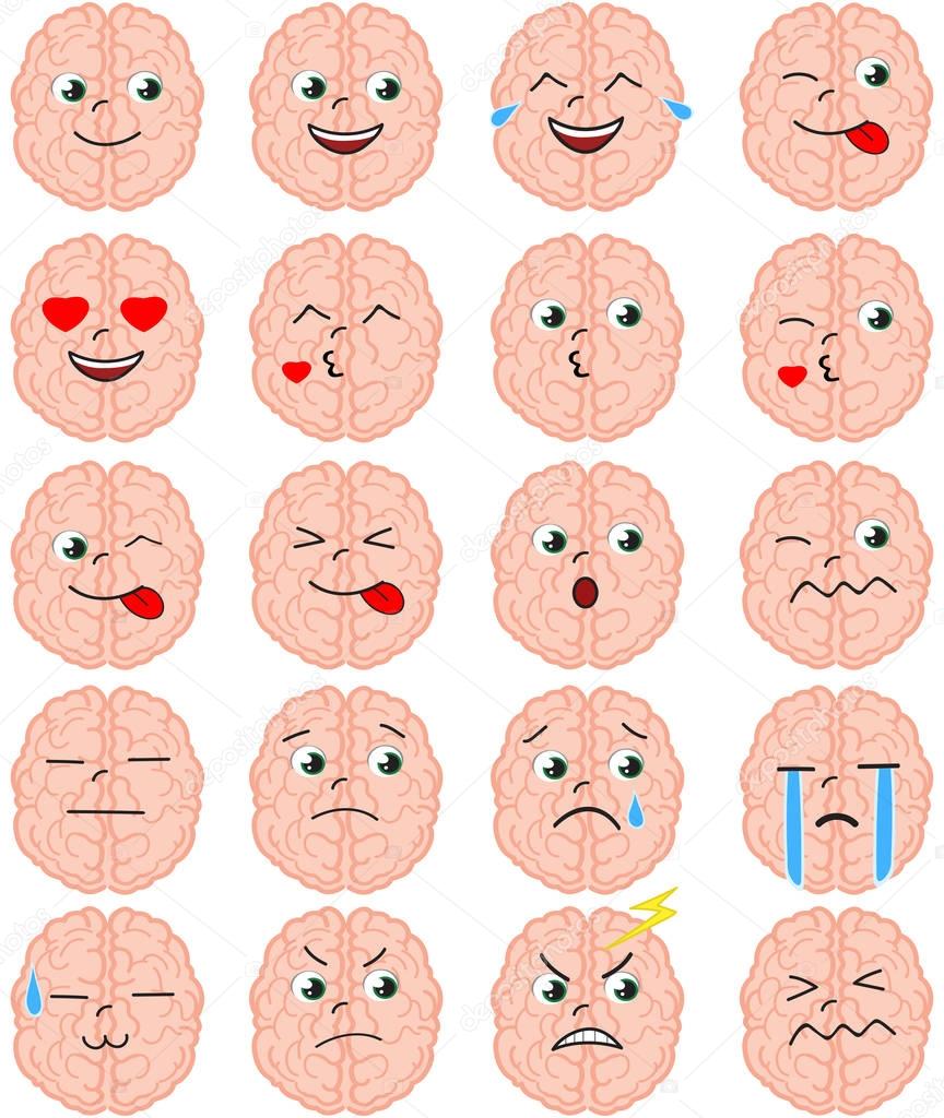 Cartoon brain emoji set