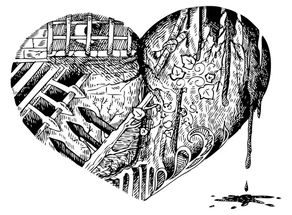 Blutiges Herz-Doodle — Stockvektor