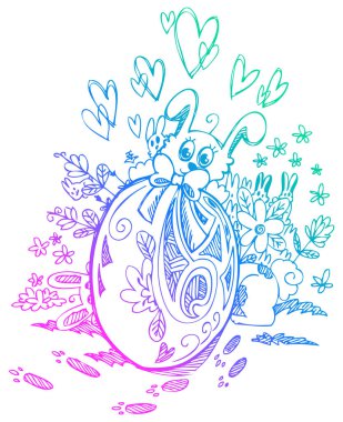 Vektör süslü yumurta ve Paskalya tavşanları