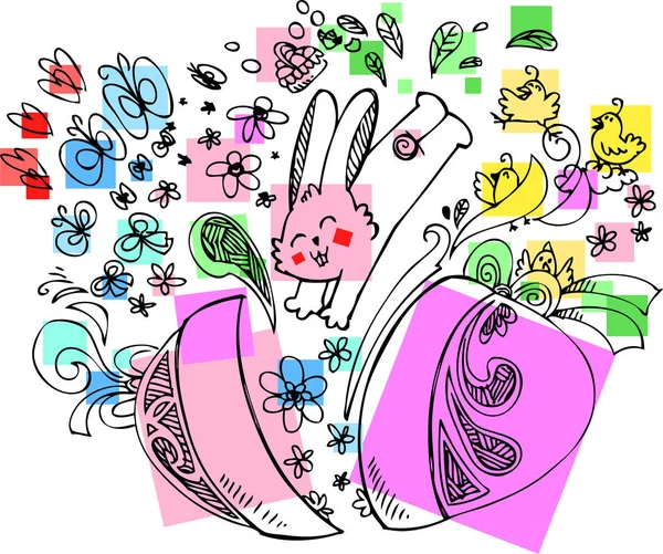 Œuf de Pâques décoré avec vecteur lapin sautant — Image vectorielle