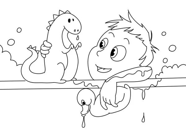 Enfant ayant un bain bw — Image vectorielle