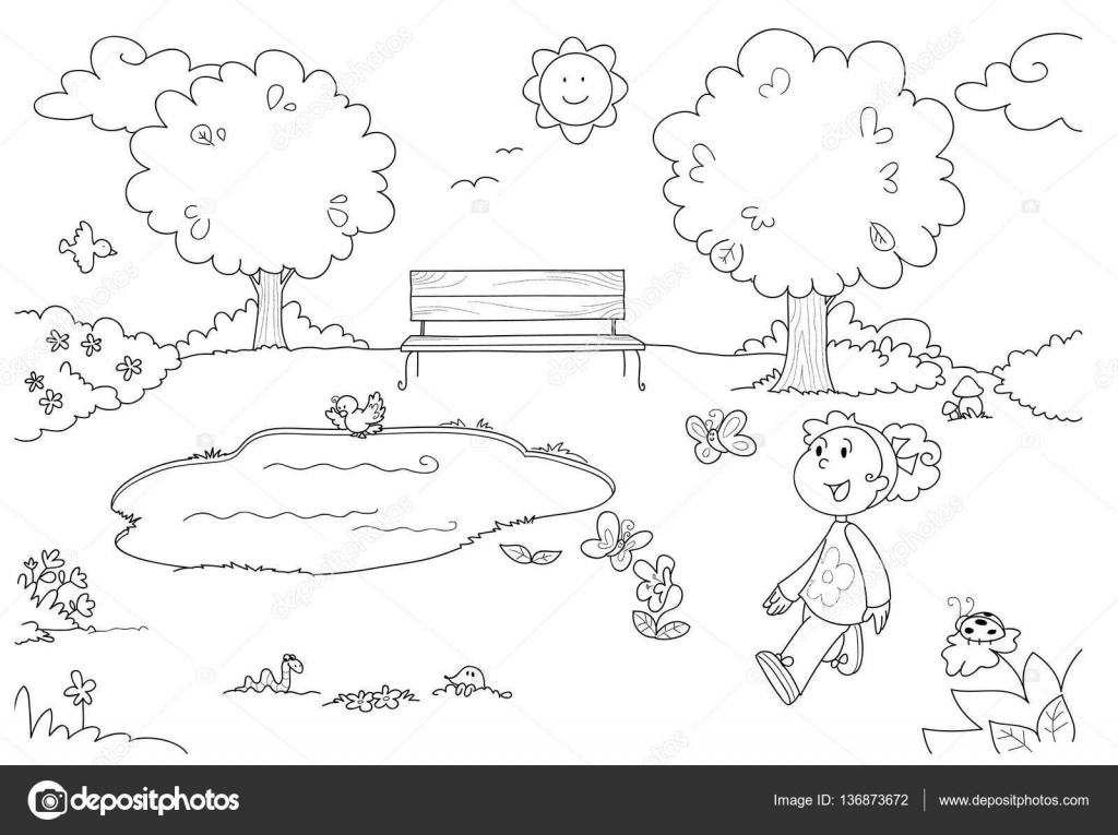 Kleurplaat Meisje In Het Park Stockvector Carlacastagno 136873672